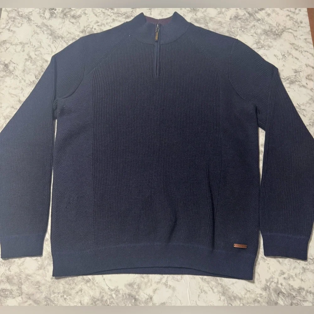 Ted Barker Men’s Sweater Blue Navy Sz 5 Quarter Zip